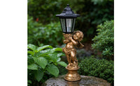 Resin Cherub Statue with Lantern Weather-Resistant Angel Statue with Lantern Dusk to Dawn Sculpture Sculpted for Patio, Lawn