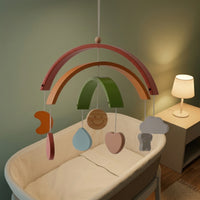 Wooden Mobile with Rainbow Natural Hanging Baby Mobile with Charms Gender Neutral Simple for Newborns, Crib, Nursery