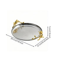 Round Tray with Floral Accents Gold-Toned Round Serving Tray Textured for Home Stylists, Hosts, Coffee Table, Vanity