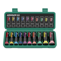Impact Socket Set Color-Coded Socket Set with Case Tool Metric Organized for Mechanics, Auto Repair, Garage