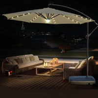 Cantilever Patio Umbrella with Solar Lights Water-Filled Offset Patio Umbrella with Base Hand-Crank for Homeowners, Hosts, Backyard, Poolside, Garden