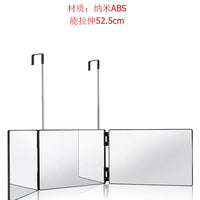 Three-Way Mirror Self-Haircut Mirror with Stand and LED Light, Red, ABS Frame
