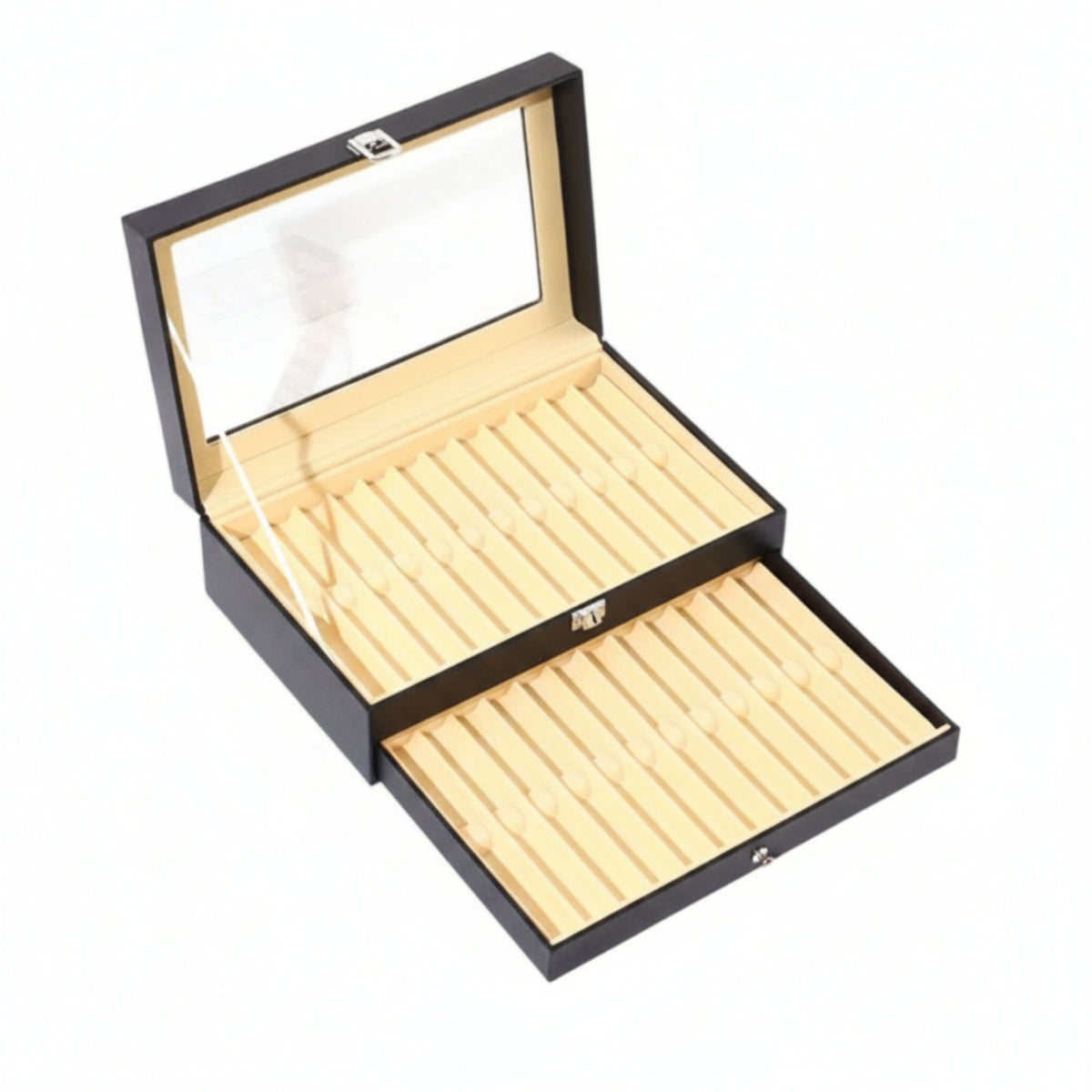 Pen Storage Box with Clear Lid Multi-Compartment Pen Storage Display Case Shielded for Collectors