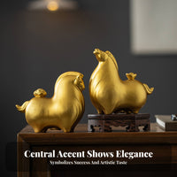 Good Fortune Symbol Ceramic Horse Ornament Elegant Design Golden Horse Statue Exquisite Workmanship for Business Owners