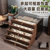 Five-Layer Walnut Jewelry Box with Drawers for Desktop Storage