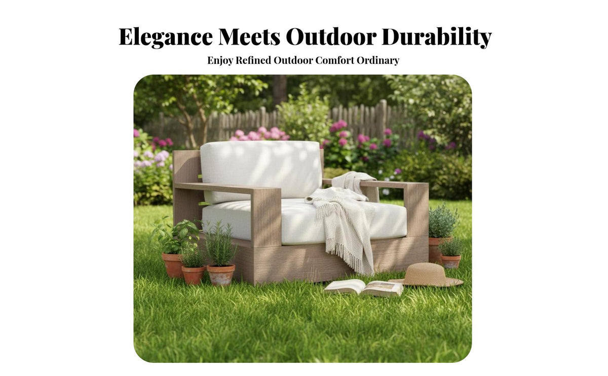 4 Pieces Western design 4-Piece Wooden Sofa set Waterresistant Patio Set sun-resistant Outdoor Furnishing Distressed Finish for Homeowners, Families, Adults, Garden, Backyard, Terrace, waterside