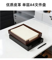 高档皮革文件盘A4纸托盘办公桌装饰托盘老板班台收纳摆件跨境爆款