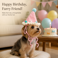 Pet Birthday Hat and Scarf Set for Small Dogs and Cats, Knitted Photo Prop