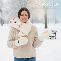 Cute Cartoon Plush Westie Dog / Cat Scarf & Gloves Set for Women, Thickened Warm Winter Accessories