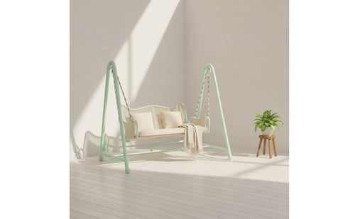 Rope-Woven Double Swing Chair Cushioned Hanging Lounge Chair Sturdy Furniture Stable for Readers, Patio, Garden