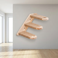 Wall Mounted Cat Shelves and Steps, Wood Climbing Ladder with Sisal Rope, Multi-Tier Indoor Stairs for Play and Rest, Light Wood and Beige Design