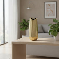 Ribbed Vase Reflective Cylindrical Vase Flower Holder Modern Vessel Tall for Home Decorators, Living Room, Mantel