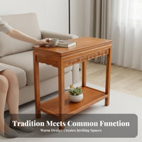 Tiered Wooden Stand Neotimelessal Aesthetic Narrow Storage Table Multitier Design Adaptable Use for Homeowners, Small Spaces