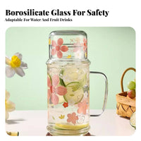 Bedside Water Carafe with Tumbler Heat Resistant Glass Pitcher with Tumbler Lid 2-in-1 Design Nightstand Water Pitcher Set for Office