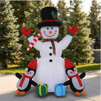 Stable Inflatable Snowman with Penguins Weatherproof Christmas Inflatable Snowman Waterproof Decoration Long-Lasting for Lawn