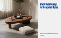 Minimalist Wabi-Sabi Coffee Table, Solid Wood, Storage, Artistic Design, Living Room