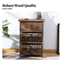 Drawer Nightstand Rattan Design 2-Drawer Woven Front End Table sturdy Wood Frame Curved Edges for Apartment Dwellers, Students