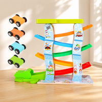 Kids Wooden Race Track Car Ramp Toy with Visual Tracking Parking Lot, Multi-Layer Slide Early Education Puzzle