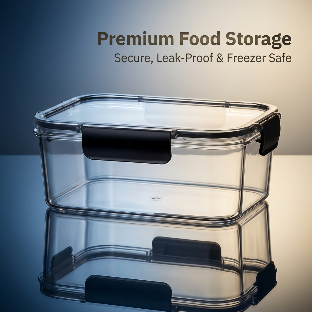 Airtight Food Container for Freezer, Black Storage with Snap Lock Lid, Refrigerator Organization for Home Cook, Square Reusable PET