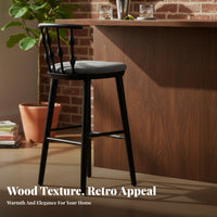 High Stool with Backrest Vintage Design Counter Chair Minimalist Design Integrated Footrest for Adults, Restaurant, Cafe