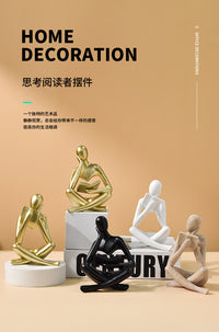跨境简约抽象人物树脂工艺品摆件看书雕像家居客厅书架桌面装饰品