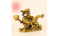 Dragon Sculpture Copper Dragon Statue Gold-Toned Ornament for Collectors