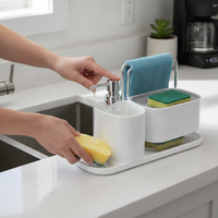 Upgraded Manual Press Soap Dispenser with Sponge Holder for Kitchen Countertop