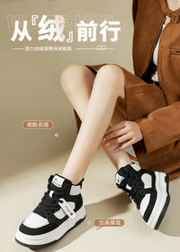 回力高帮鞋女2025新款秋冬爆款黑白熊猫鞋子厚底加绒棉鞋运动板鞋