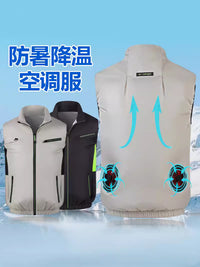 新款空调服夏季无袖户外防暑降温工作服带风扇的衣服劳保服跨境批