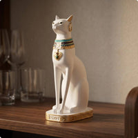 Egyptian Feline Figurine Embossed Base Resin Statue Tabletop Display