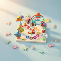 Hand-Eye Coordination Wooden Bead Maze Toy Multi-Functional Bead and Wire Maze Toddler Activity Board for Toddlers, Babies, Playroom, Nursery, Preschool