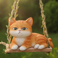 Whimsical Hanging Cat Ornament Cute Cat on Swing Adorable Decor Sculpted for Gardeners, Garden, Potted Plants, Patio, Balcony