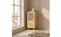 Compact Storage Cabinet with Drawers Organized Cabinet with Rattan Door Stable Sideboard with Rattan Doors Sturdy for Entryway, Small Apartment