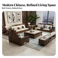 New Chinese Design Sofa Set Firm-Support Sponge Cushions Ebony Wood Sofa Combination Accent Pillows Included Solid Hardwood Furniture Room Furniture