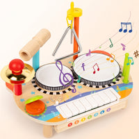 Allall-in-1 Wooden Musical Instrument Toy Multifunctional Toy Piano with Drums Multi-Functional Wooden Music Station Educational for Toddlers, Preschoolers, Kids, Playroom, Home, Daycare