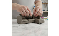 Miniature Sofa with Ottoman Faux-Leather Miniature Corner Sofa Modern Dollhouse Couch with Ottoman for Collectors