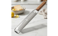 Non-Slip Stainless Steel Grater with Wooden Handle Ergonomic Cheese Grater with Handle Heavy Duty Citrus Zester with Protective Cover Sleeve Fine for Home Cooks, Chefs, Baking