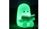 Bookish Ghost Statue with Book Cute Reading Book Ghost Figurine Adorable Halloween Table Decor Minimalist for Readers, Bookshelf, Desk