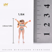 沙滩双马尾少女1:64微缩场景小人偶 掐腰玛丽简 模型拍摄道具沙盘