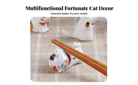 Fortunate Cat Chopstick Holder Multi-Functional Ceramic Cat Chopstick Rest Maneki-Neko Utensil Rest Cute Design Easy to Clean