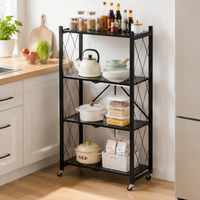 Folding Shelf Rack With Casters Wagon No Assembly Required Mobile Rack Storage Shelf Black Metal Rack