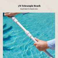 Telescopic Pool Pole, Sturdy, Lifesaving Hook, Cleaning Mesh Attachment