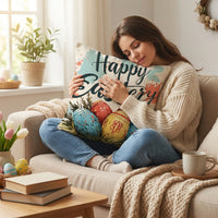 Easter Pillow Cover Printed Pattern Linen Easter Egg Pillow Sham High Resolution Digital Printing Decorative Bunny Pillowcase for Homeowners, Sofa