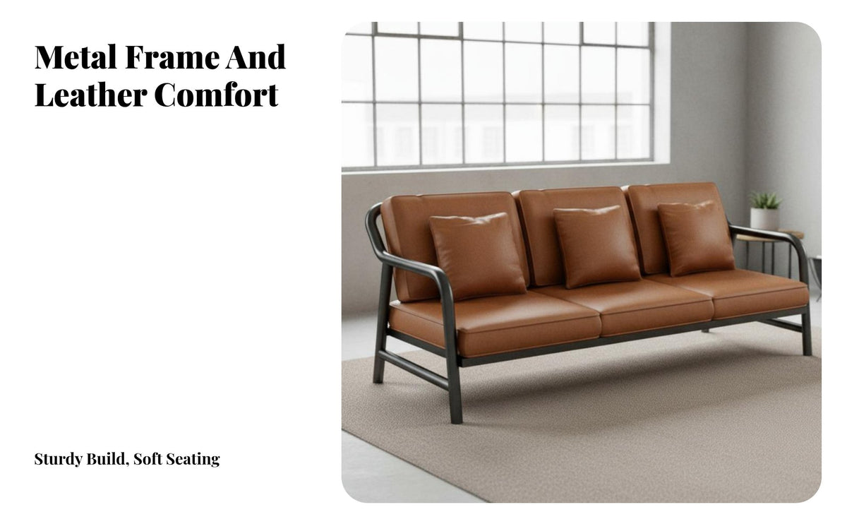 utilitarian design Loveseat and Table Set Nordic Aesthetic Metal Frame Loveseat Wrought Iron Look Lounge Seating Minimalist Design for Business Owners, Homeowners, Interior Designers, Hotel, Office, Living Room, Reception Area