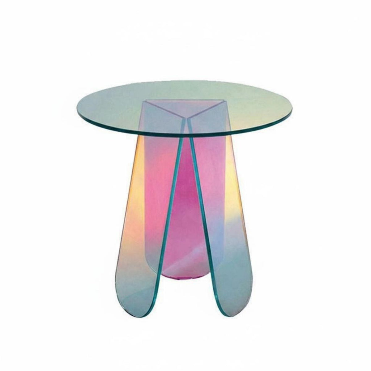 Iridescent Circular Table Rainbow Effect Circular Iridescent Stand Light Luxury Design Space-Saving Size for Homeowners, Balcony