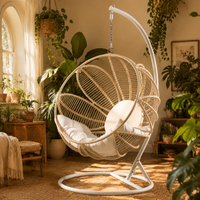 Garden Egg Chair with Stand, Rattan Hanging Egg Chair with Cushion, Indoor Outdoor Patio Living Room Furniture
