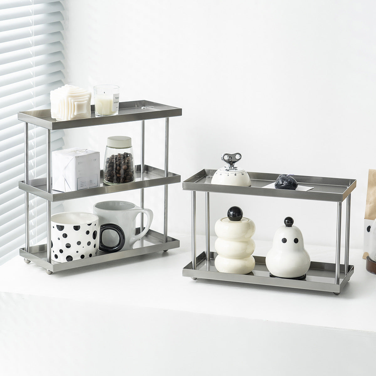 Stainless Steel Multi-Layer Storage Rack for Bar, Coffee Cups, and Desk Organization