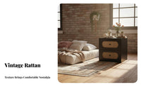 Rattan-Front Drawer Cabinet Vintage Aesthetic Rattan Front Cabinet for Families