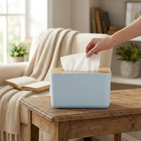 Tissue Box and Napkin Holder for Bathroom Decor, Modern Minimalist Style Square Tissue Box Cover, Home Office Decor with Bamboo, 200-Pack Set