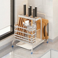 304 Stainless Steel Utensil Holder, Kitchen Organizer for Countertop, Multi-functional Space Saving Rack with Pot Lid & Chopstick Holder